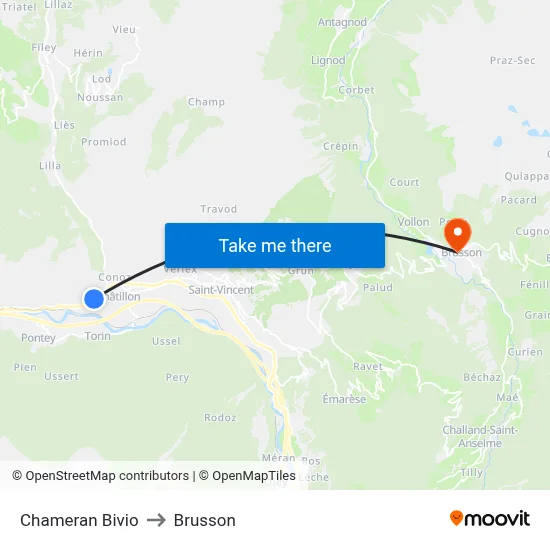 Chameran Bivio to Brusson map