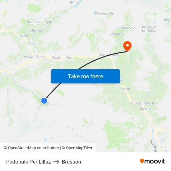 Pedestrian Path to Lillaz to Brusson map