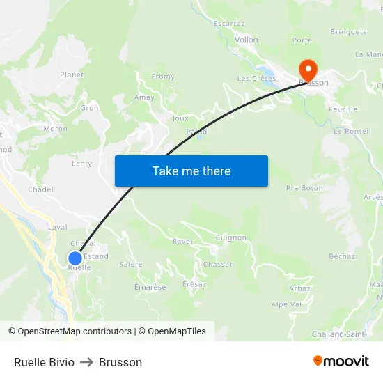 Ruelle Bivio to Brusson map