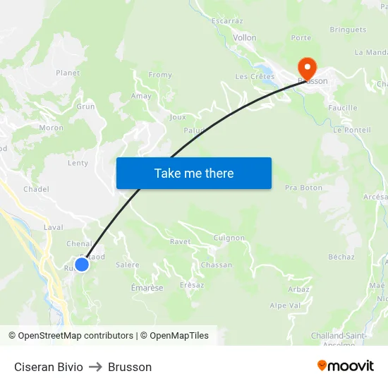Ciseran Bivio to Brusson map