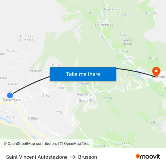 Saint-Vincent Bus Station to Brusson map