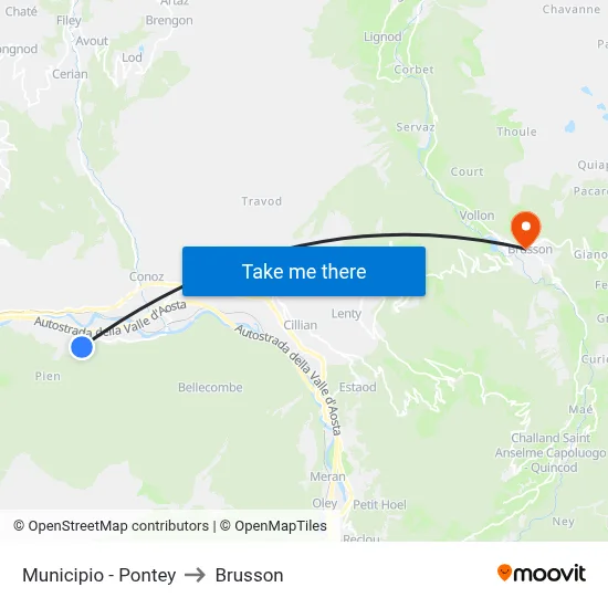 Town Hall - Pontey to Brusson map