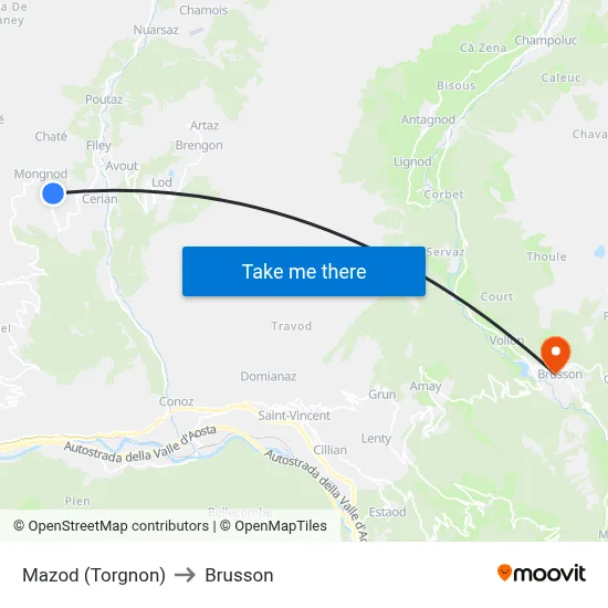Mazod (Torgnon) to Brusson map