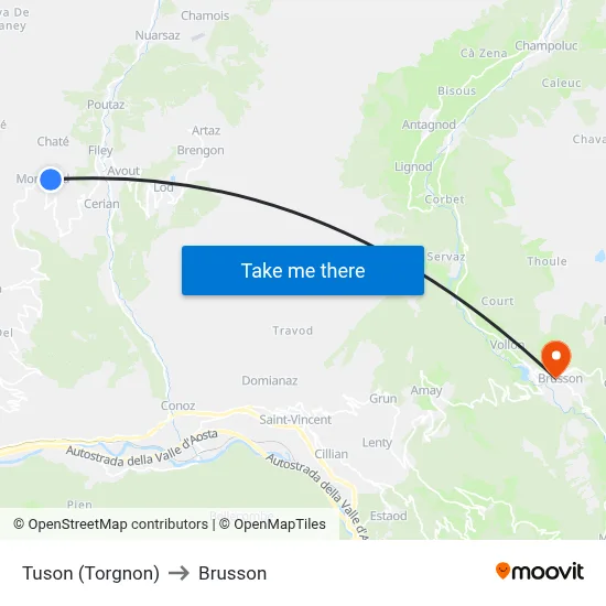 Tuson (Torgnon) to Brusson map