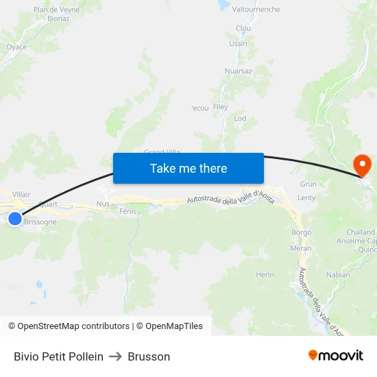 Petit Pollein Junction to Brusson map