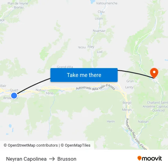 Neyran Terminal to Brusson map