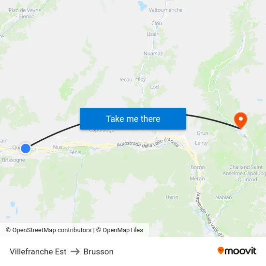 Villefranche East to Brusson map