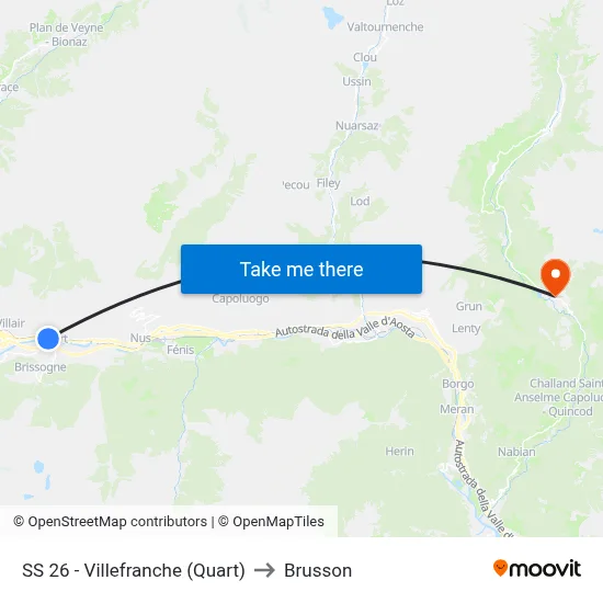 Highway 26 - Villefranche (Quart) to Brusson map