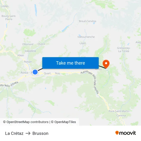 La Crétaz to Brusson map