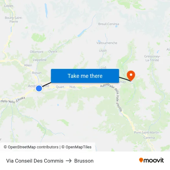 Conseil Des Commis Street to Brusson map