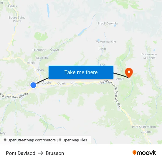 Pont Davisod to Brusson map