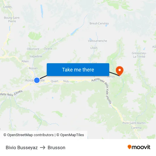 Busseyaz Junction to Brusson map