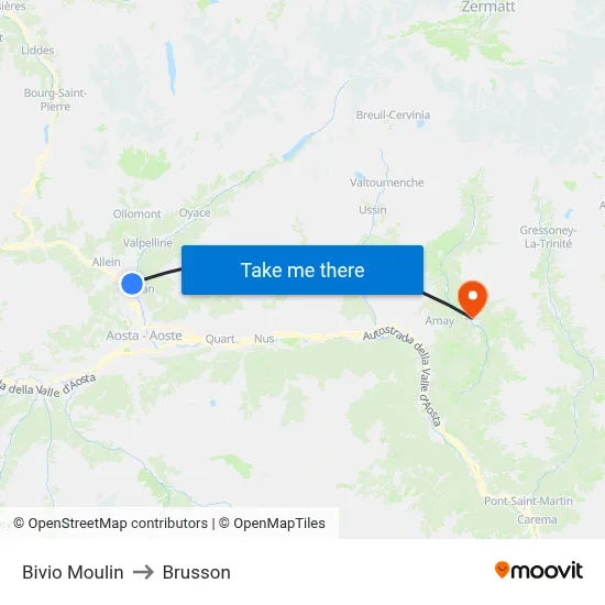 Moulin Junction to Brusson map