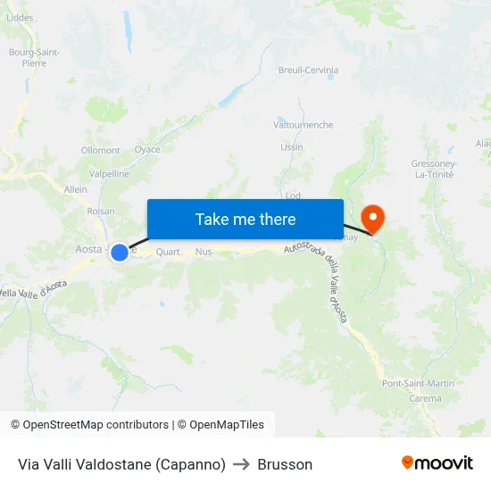 Aosta Valley Street (Shelter) to Brusson map