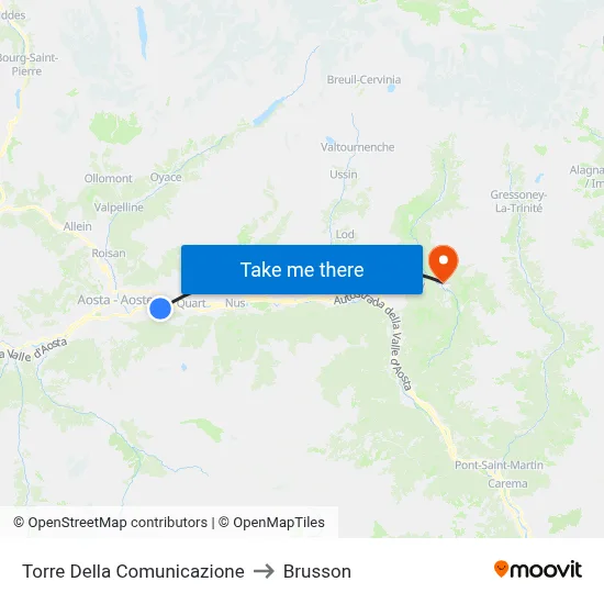 Communication Tower to Brusson map