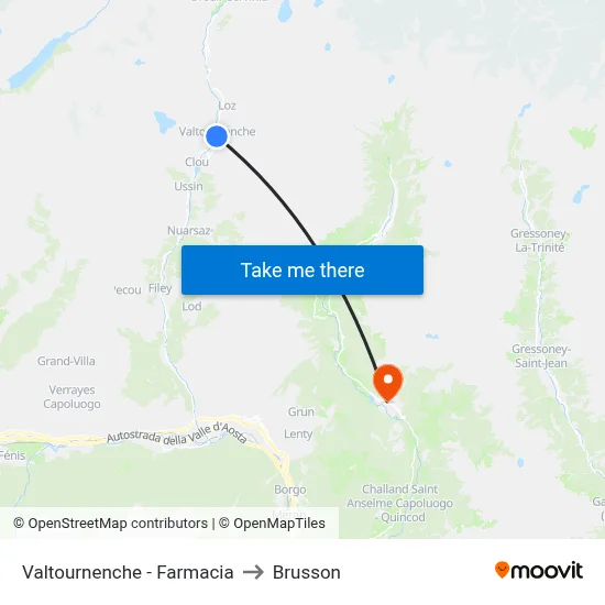 Valtournenche - Pharmacy to Brusson map