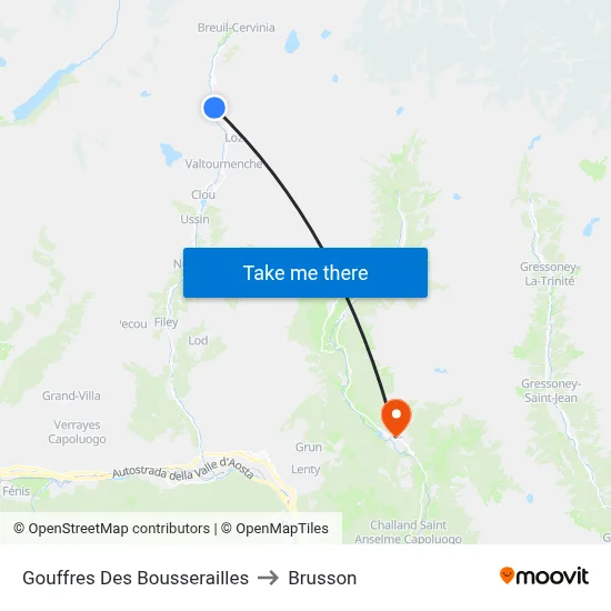 Bousserailles Gorge to Brusson map