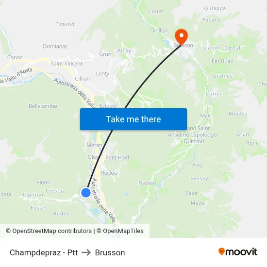 Champdepraz - Post Office to Brusson map