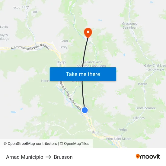 Arnad Town Hall to Brusson map