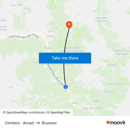 Cemetery - Arnad to Brusson map