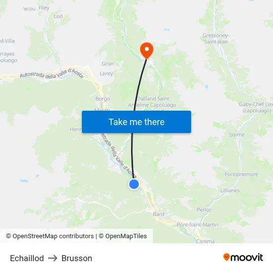 Echaillod to Brusson map