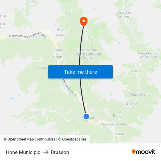 Hone Town Hall to Brusson map