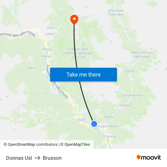Donnas Health Center to Brusson map