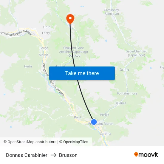 Donnas Carabinieri to Brusson map