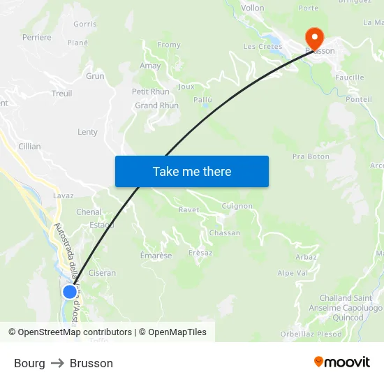 Bourg to Brusson map