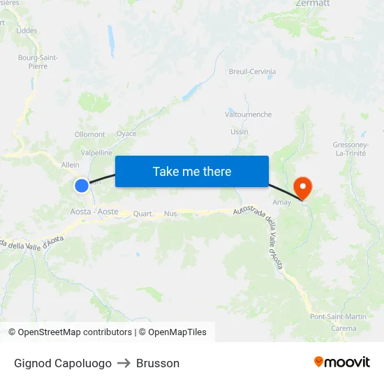 Gignod Center to Brusson map