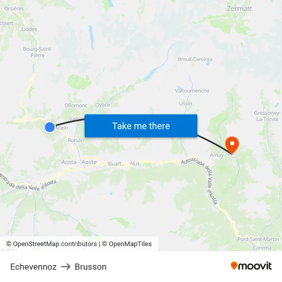 Echevennoz to Brusson map