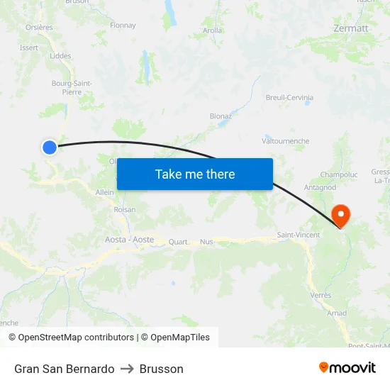 Gran San Bernardo to Brusson map