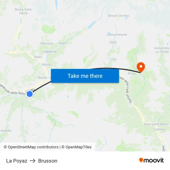 La Poyaz to Brusson map