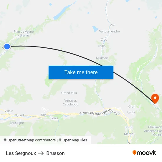 Les Sergnoux to Brusson map