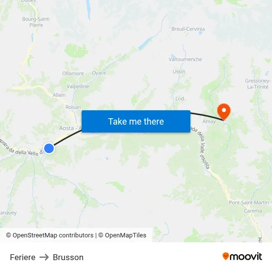 Feriere to Brusson map