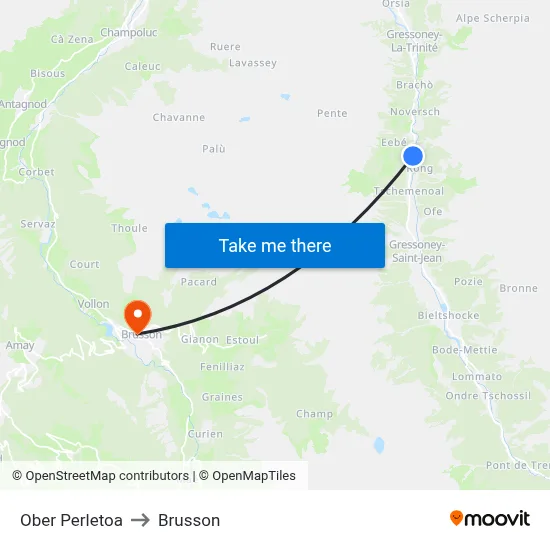 Upper Perletoa to Brusson map