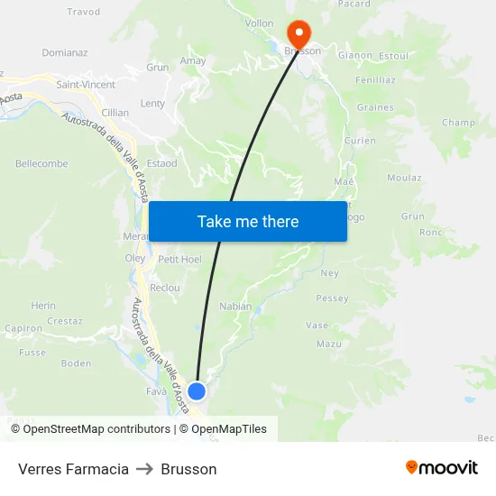 Verres Pharmacy to Brusson map