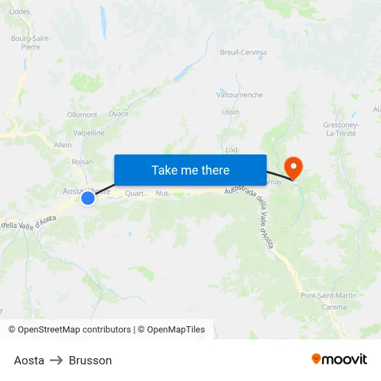 Aosta to Brusson map