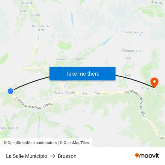 La Salle Town Hall to Brusson map