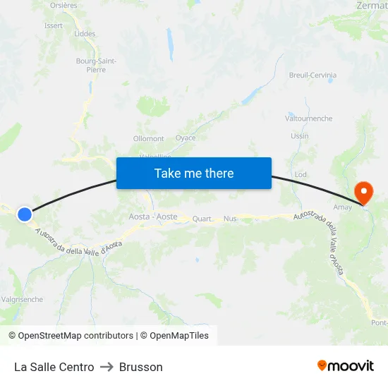 La Salle Center to Brusson map