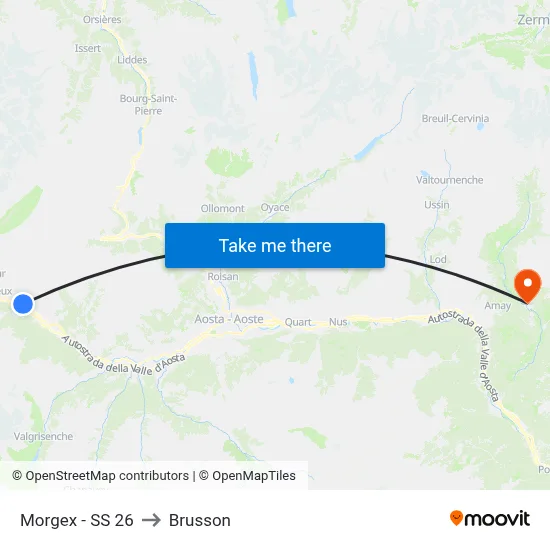 Morgex - Highway 26 to Brusson map