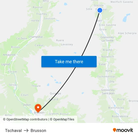 Tschaval to Brusson map