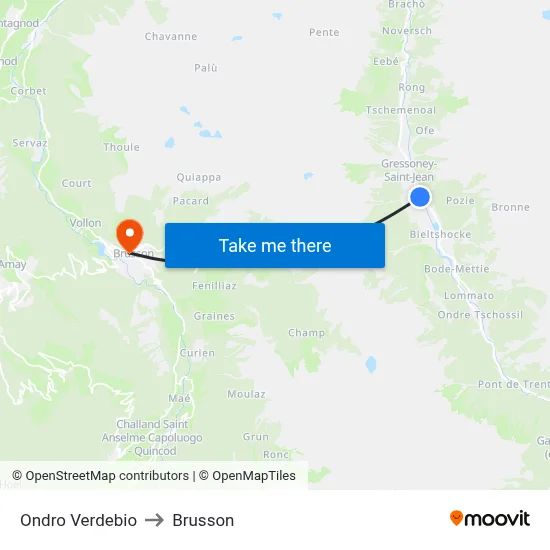 Lower Verdebio to Brusson map