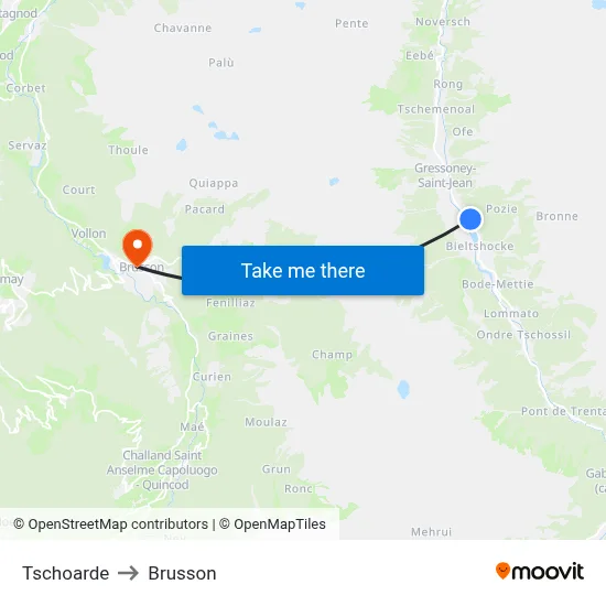 Tschoarde to Brusson map
