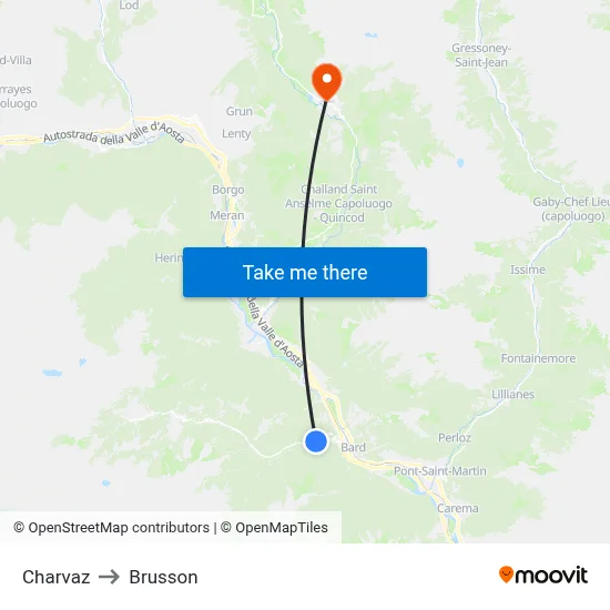 Charvaz to Brusson map
