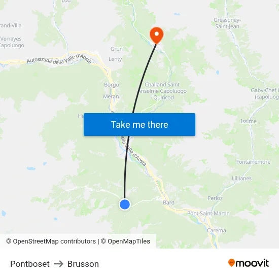 Pontboset to Brusson map