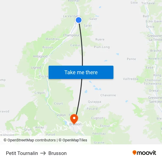 Petit Tournalin to Brusson map