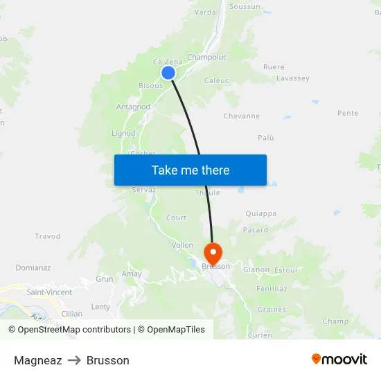 Magneaz to Brusson map