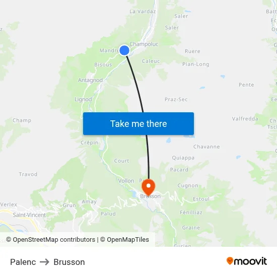 Palenc to Brusson map