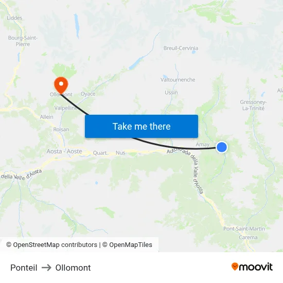 Ponteil to Ollomont map